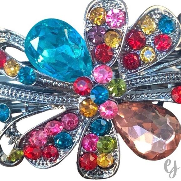 Jeweled Flower Barrette – Colorful Crystal Floral Design - Picture 3 of 9